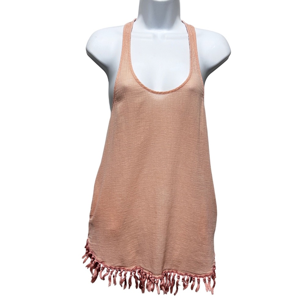 Victorias Secret Women Racerback Tank XS Peach Fringe Hem Beachy Boho Coverup